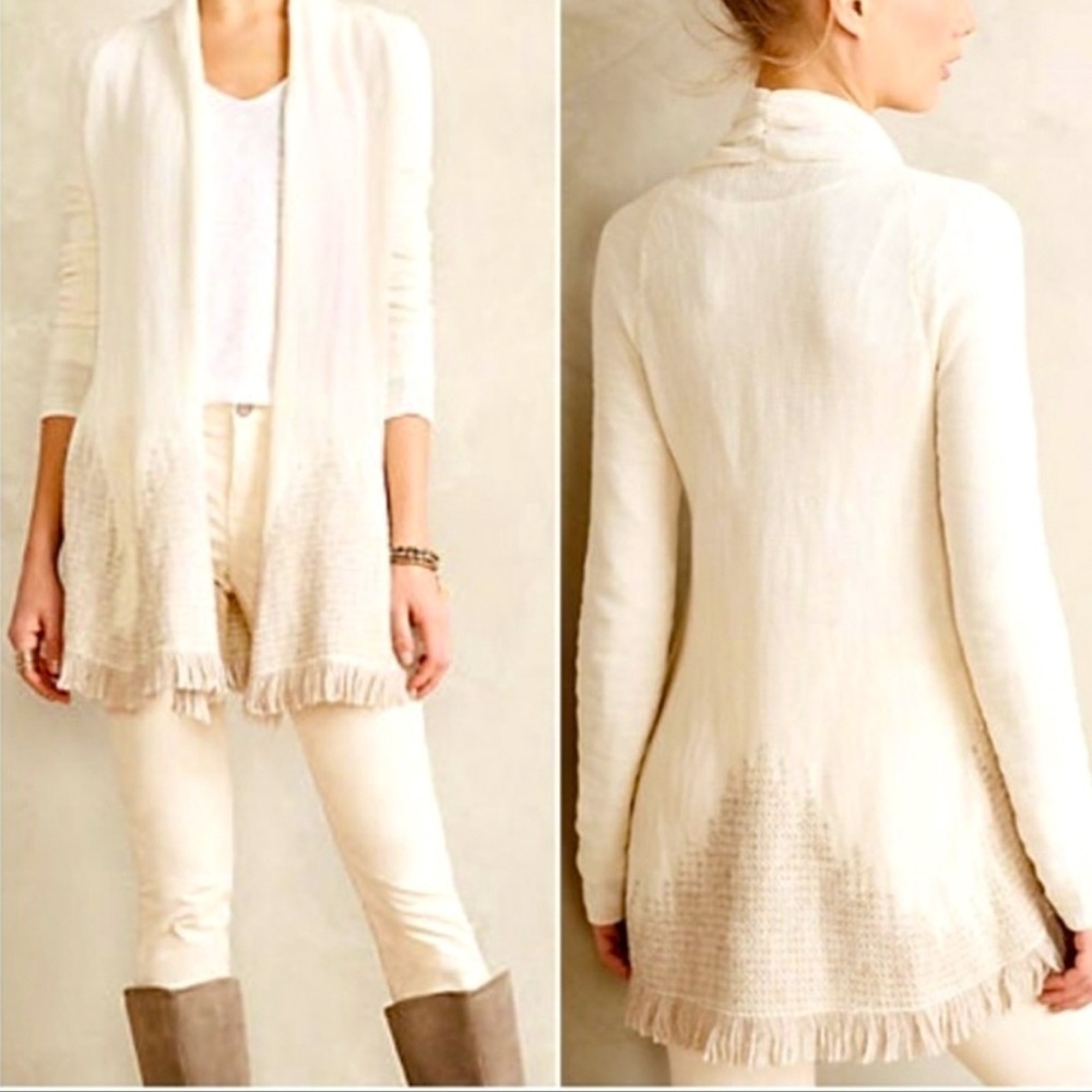 MOTH by Anthropologie Nevis Cream, open closure duster cardigan